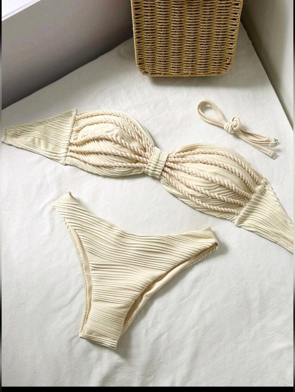 Cream Textured Wave Bikini Set NWOT